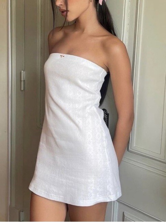 With Jean Dresses & Skirts - With Jean “Frankie” Strapless White Pointelle Mini Dress